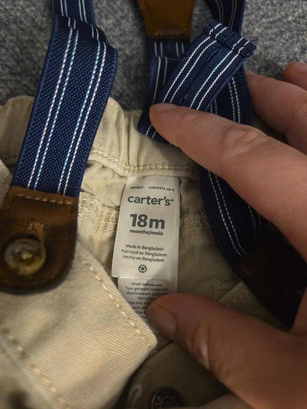 Carter's Tan Khaki Pants with Navy Blue Striped Suspenders